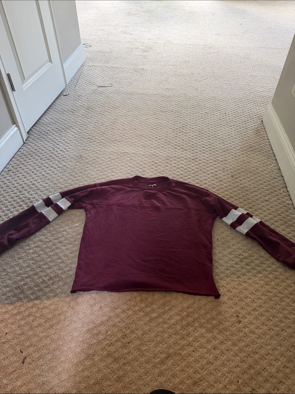 Year of Ours Burgundy Sweatshirt with White Sleeve Stripes